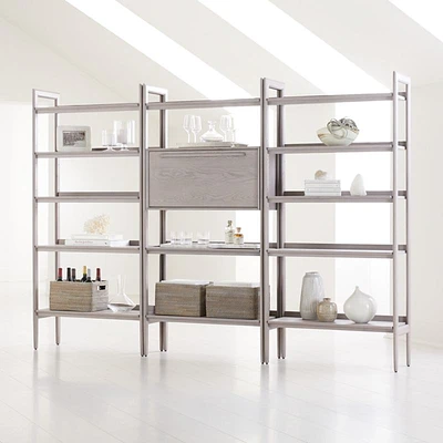 Tate Stone Bookcase Bar with 2 Wide Bookcases