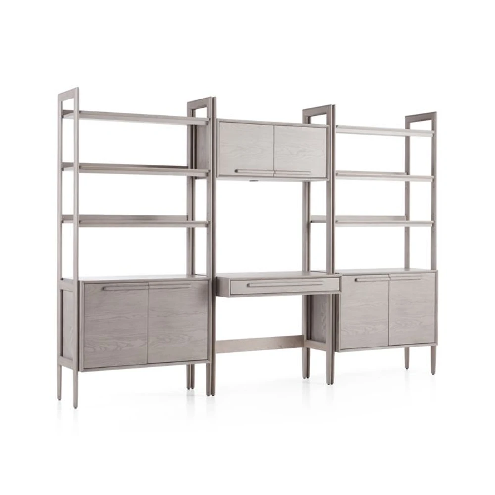 Tate Stone Bookcase Desk with Outlet and 2 Bookcase Cabinets