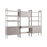 Tate Stone Bookcase Desk with Outlet and 2 Bookcase Cabinets