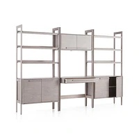 Tate Stone Bookcase Desk with Outlet and 2 Bookcase Cabinets