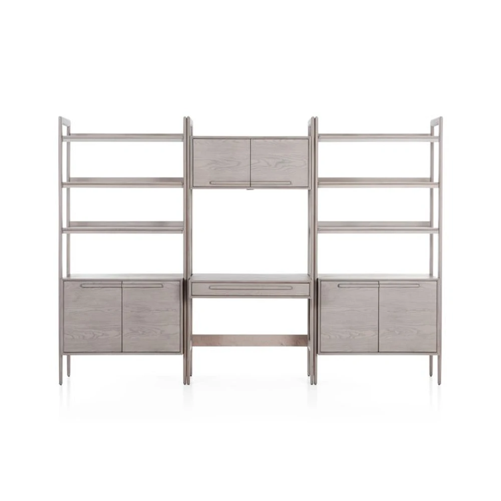 Tate Stone Bookcase Desk with Outlet and 2 Bookcase Cabinets