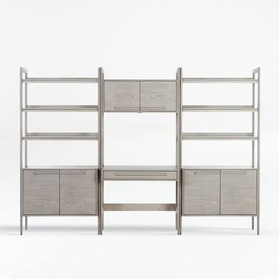 Tate Stone Bookcase Desk with Outlet and 2 Bookcase Cabinets