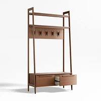 Tate Walnut Wood Hall Tree with Bench and Shoe Storage