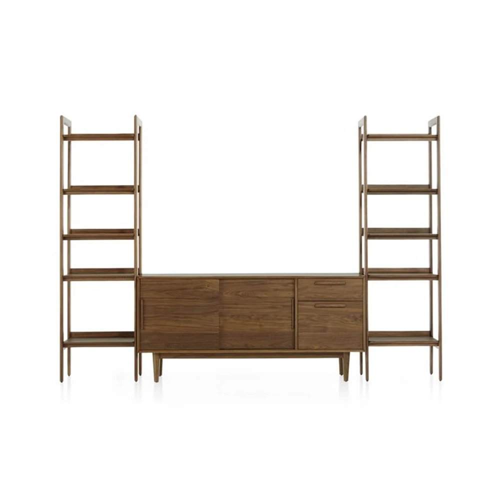 Tate 108.5" Walnut Storage Media Console and Bookshelf Set