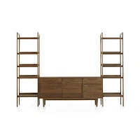 Tate 108.5" Walnut Storage Media Console and Bookshelf Set