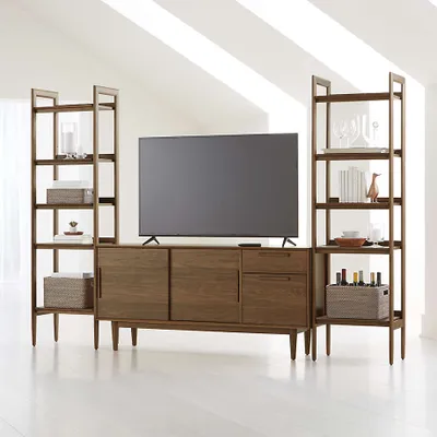 Tate Walnut 64.5" Storage Media Console with 2 Bookcases