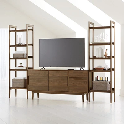 Tate Walnut 64.5" Storage Media Console with 2 Narrow Bookcases