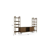Tate 108.5" Walnut Storage Media Console and Bookshelf Set