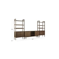 Tate 152" Walnut Storage Media Console and Bookcase Set