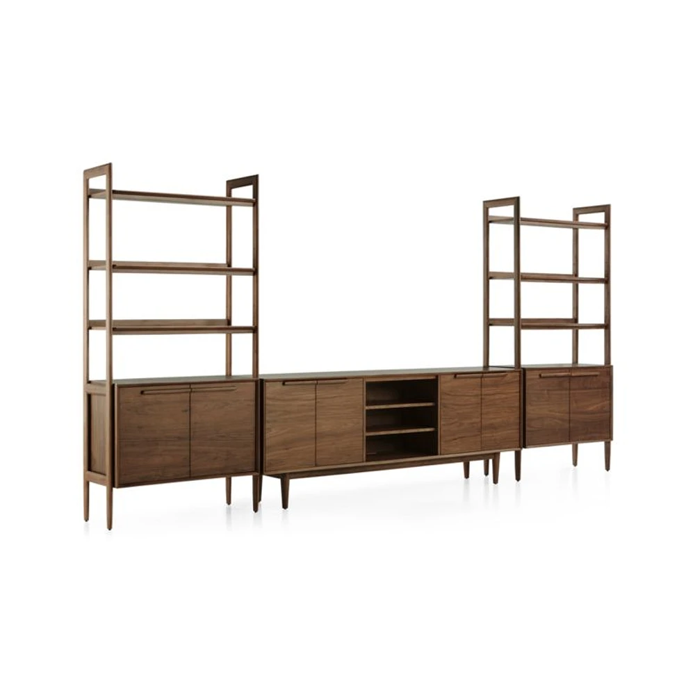 Tate 152" Walnut Storage Media Console and Bookcase Set