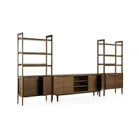 Tate 152" Walnut Storage Media Console and Bookcase Set