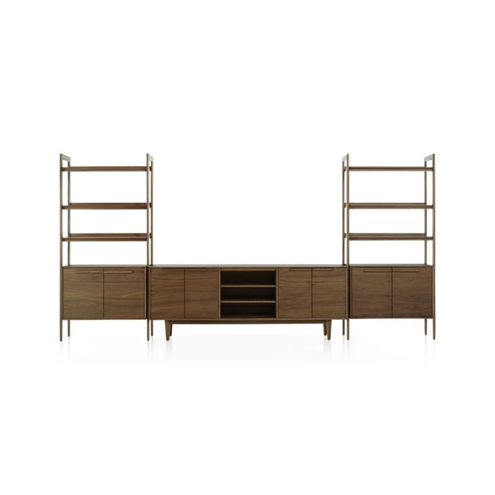 Tate 152" Walnut Storage Media Console and Bookcase Set