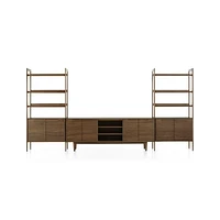 Tate 152" Walnut Storage Media Console and Bookcase Set