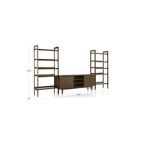Tate 152" Walnut Storage Media Console and Bookshelf Set