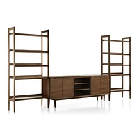 Tate 152" Walnut Storage Media Console and Bookshelf Set