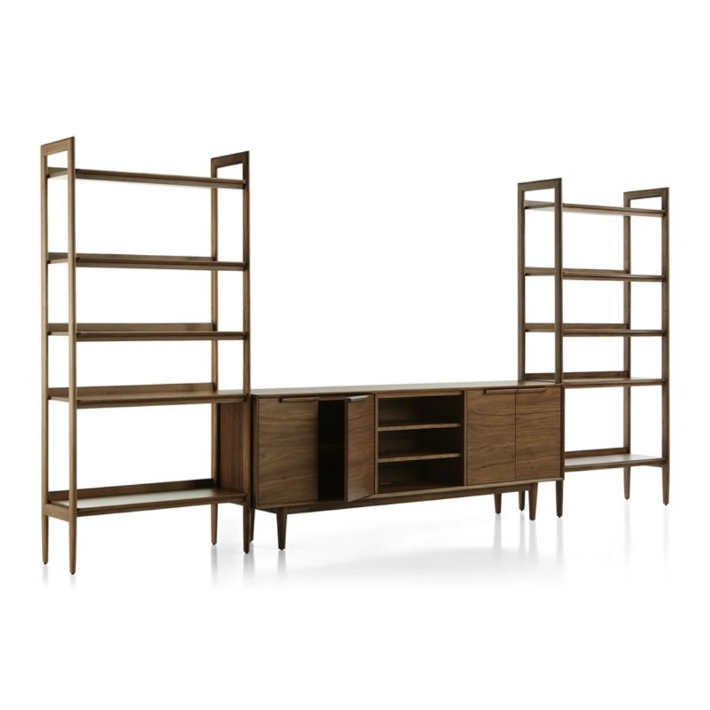 Tate 152" Walnut Storage Media Console and Bookshelf Set