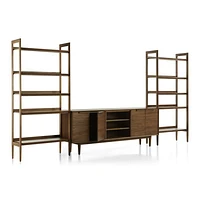 Tate 152" Walnut Storage Media Console and Bookshelf Set