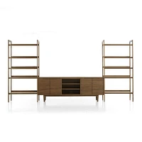 Tate 152" Walnut Storage Media Console and Bookshelf Set