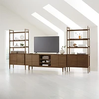 Tate 152" Walnut Storage Media Console and Bookcase Set