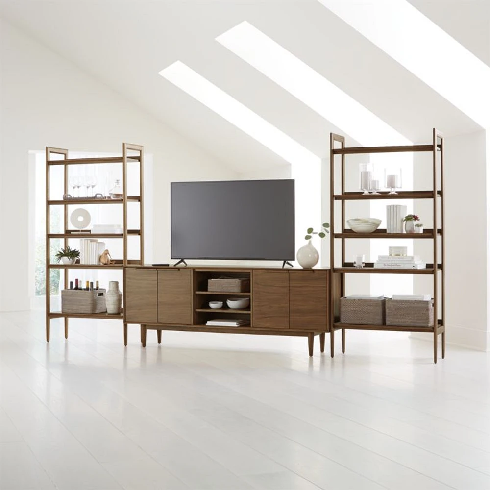 Tate 152" Walnut Storage Media Console and Bookshelf Set