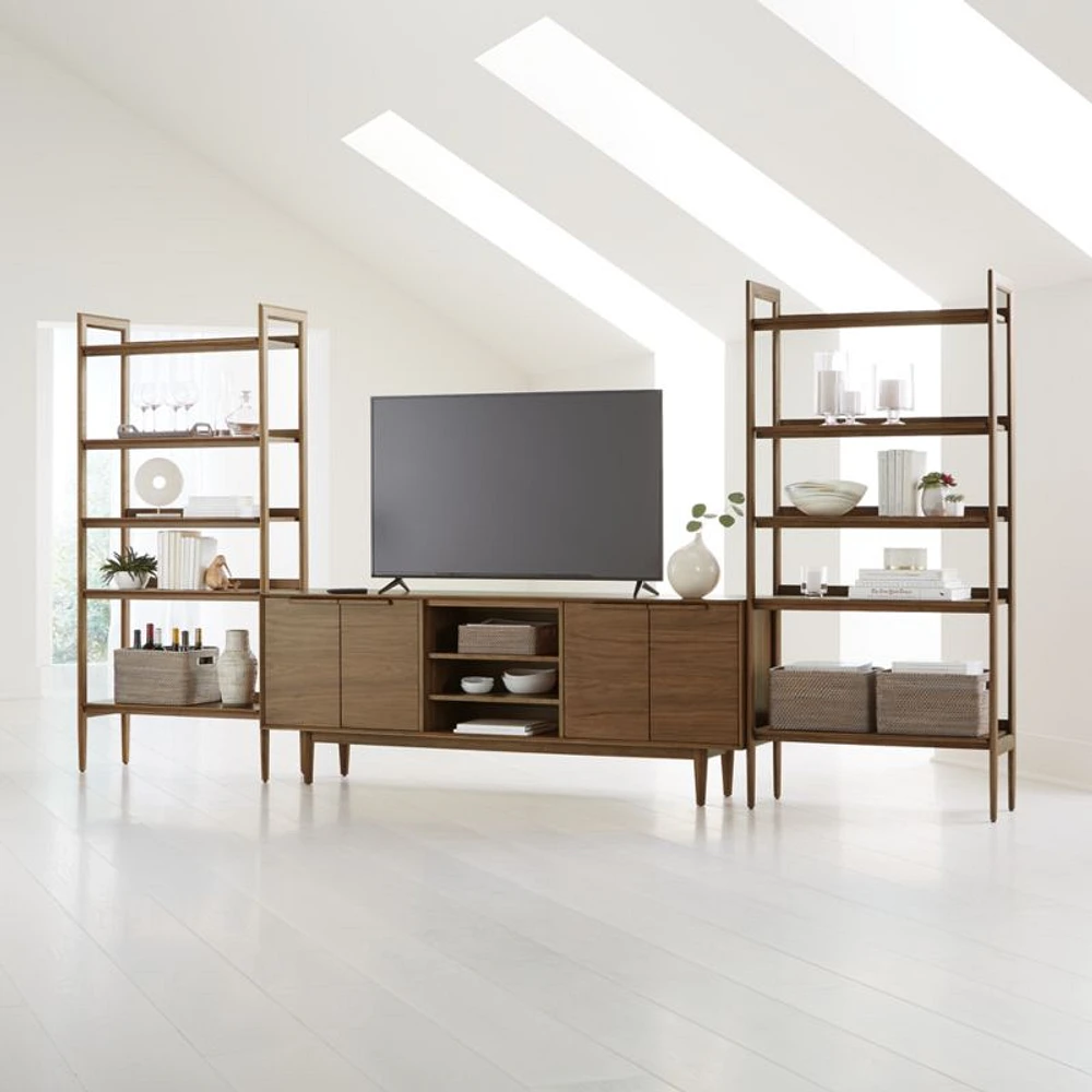 Tate 152" Walnut Storage Media Console and Bookshelf Set