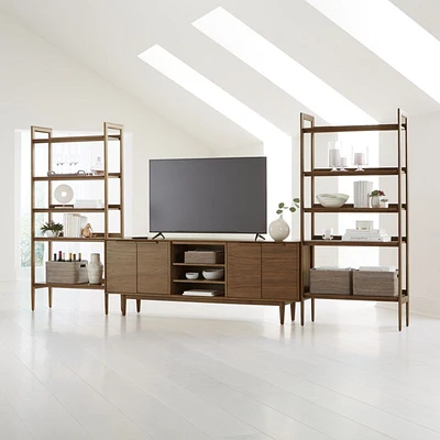 Tate 152" Walnut Storage Media Console and Bookshelf Set