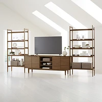 Tate 152" Walnut Storage Media Console and Bookshelf Set