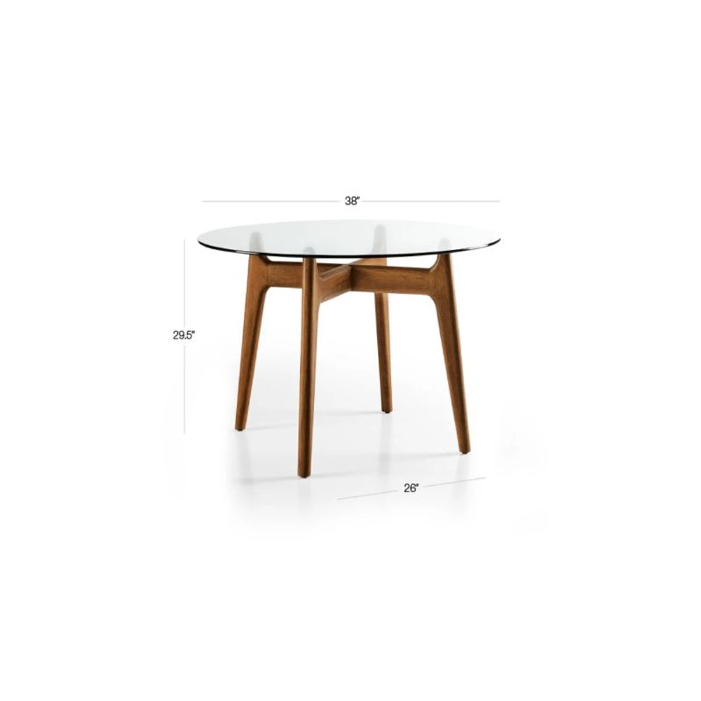 Tate 38" Round Dining Table with Glass Top and Walnut Base