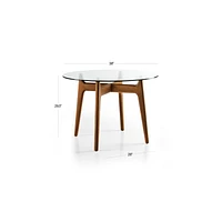 Tate 38" Round Dining Table with Glass Top and Walnut Base