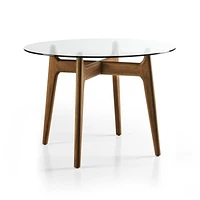 Tate 38" Round Dining Table with Glass Top and Walnut Base
