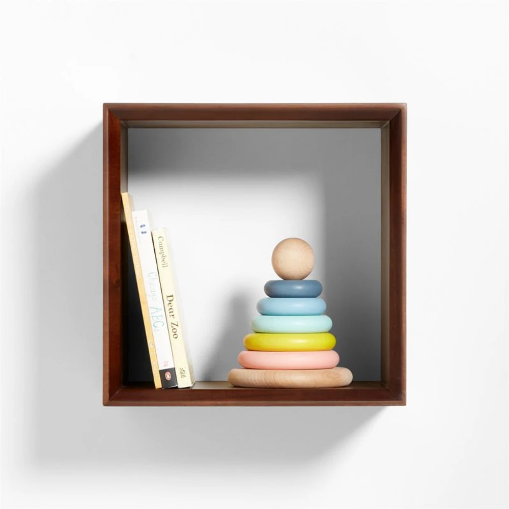 Tatum Walnut Brown Wood Floating Cube Shelf