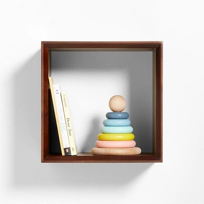 Tatum Walnut Brown Wood Floating Cube Shelf