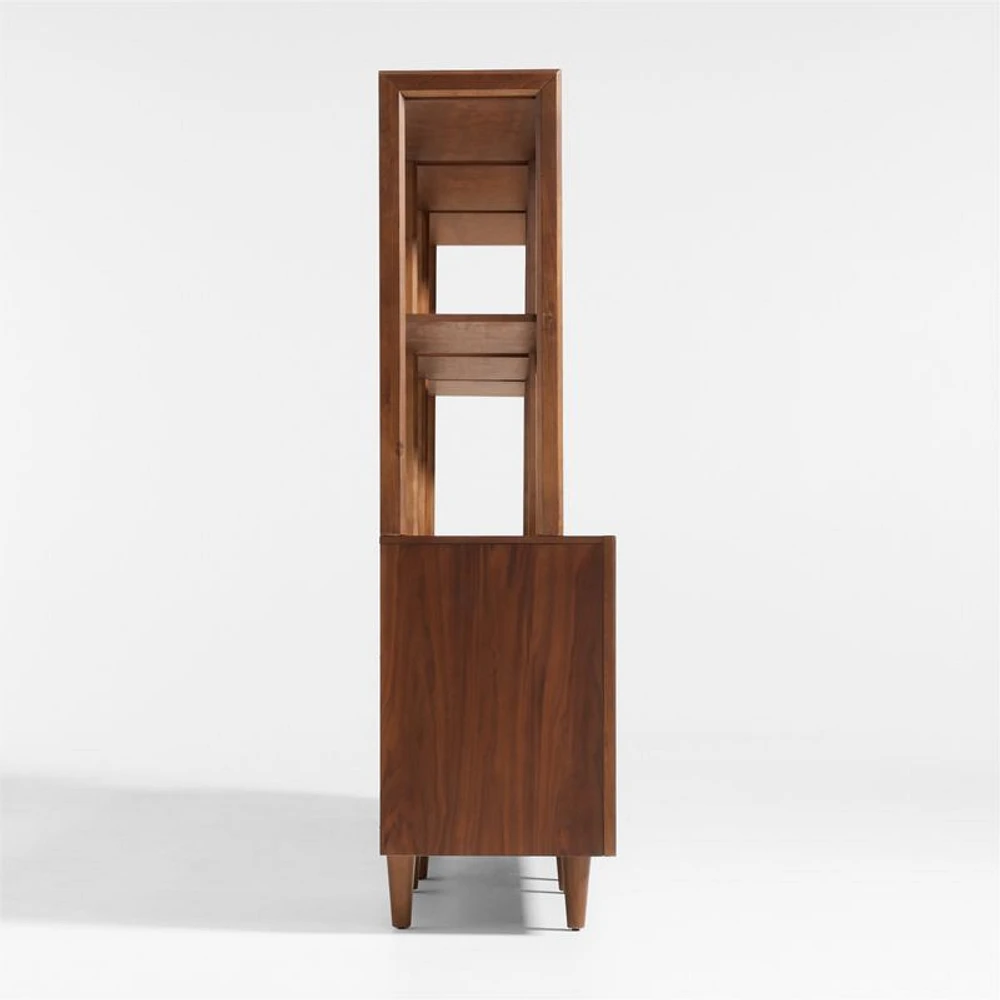 Tatum Set of Modular Walnut Wood 2-Door Kids Storage Bookcases with Hutches