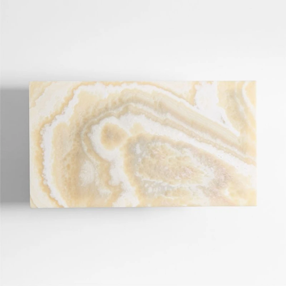 Terranea Onyx Marble and Brass Metal 54" Rectangular Coffee Table with Wicker Shelf