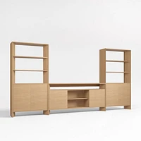 Terrazza 72" Natural Solid Oak Wood Storage Media Console with 2 Storage Bookcases