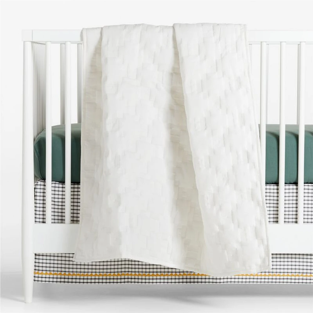 White Geometric Stitch Embroidered Cotton Baby Crib Quilt