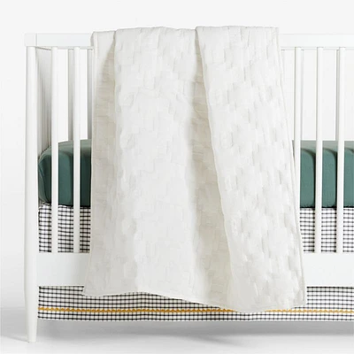 White Geometric Stitch Embroidered Cotton Baby Crib Quilt
