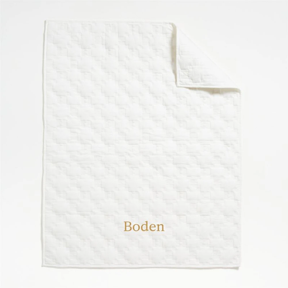 White Geometric Stitch Embroidered Cotton Baby Crib Quilt