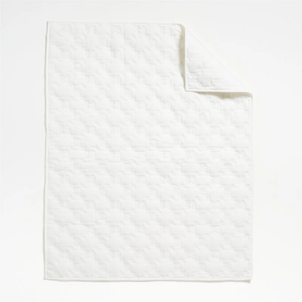 White Geometric Stitch Embroidered Cotton Baby Crib Quilt