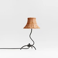 Bibelot Wavy Black Metal Mini Table Lamp with Rattan Shade by Athena Calderone 15.6"