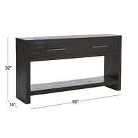 Theo 60" Rectangular Black Acacia Wood Storage Console Table with Shelf