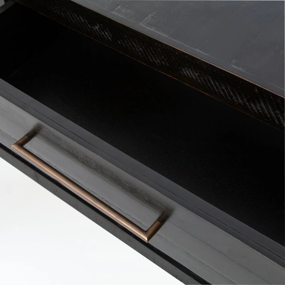 Theo 60" Rectangular Black Acacia Wood Storage Console Table with Shelf