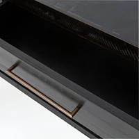 Theo 60" Rectangular Black Acacia Wood Storage Console Table with Shelf