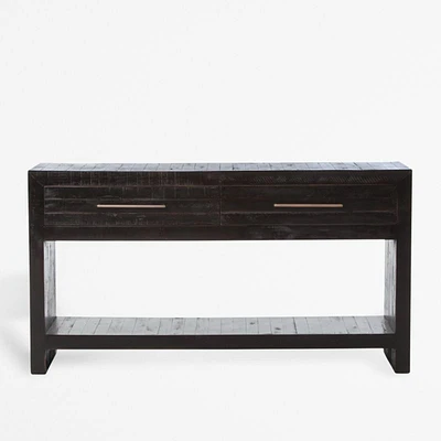 Theo 60" Rectangular Black Acacia Wood Storage Console Table with Shelf