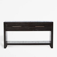 Theo 60" Rectangular Black Acacia Wood Storage Console Table with Shelf