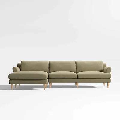 Timson Green Velvet 2-Piece Left Arm Chaise Sectional Sofa