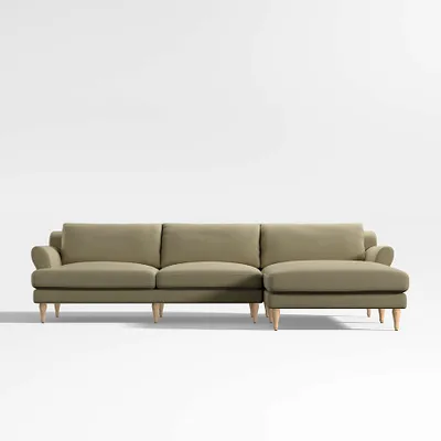 Timson Green Velvet 2-Piece Right Arm Chaise Sectional Sofa