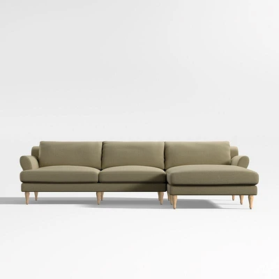 Timson Green Velvet 2-Piece Right Arm Chaise Sectional Sofa