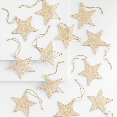 Gold Tinsel Star Christmas Tree Ornaments, Set of 12