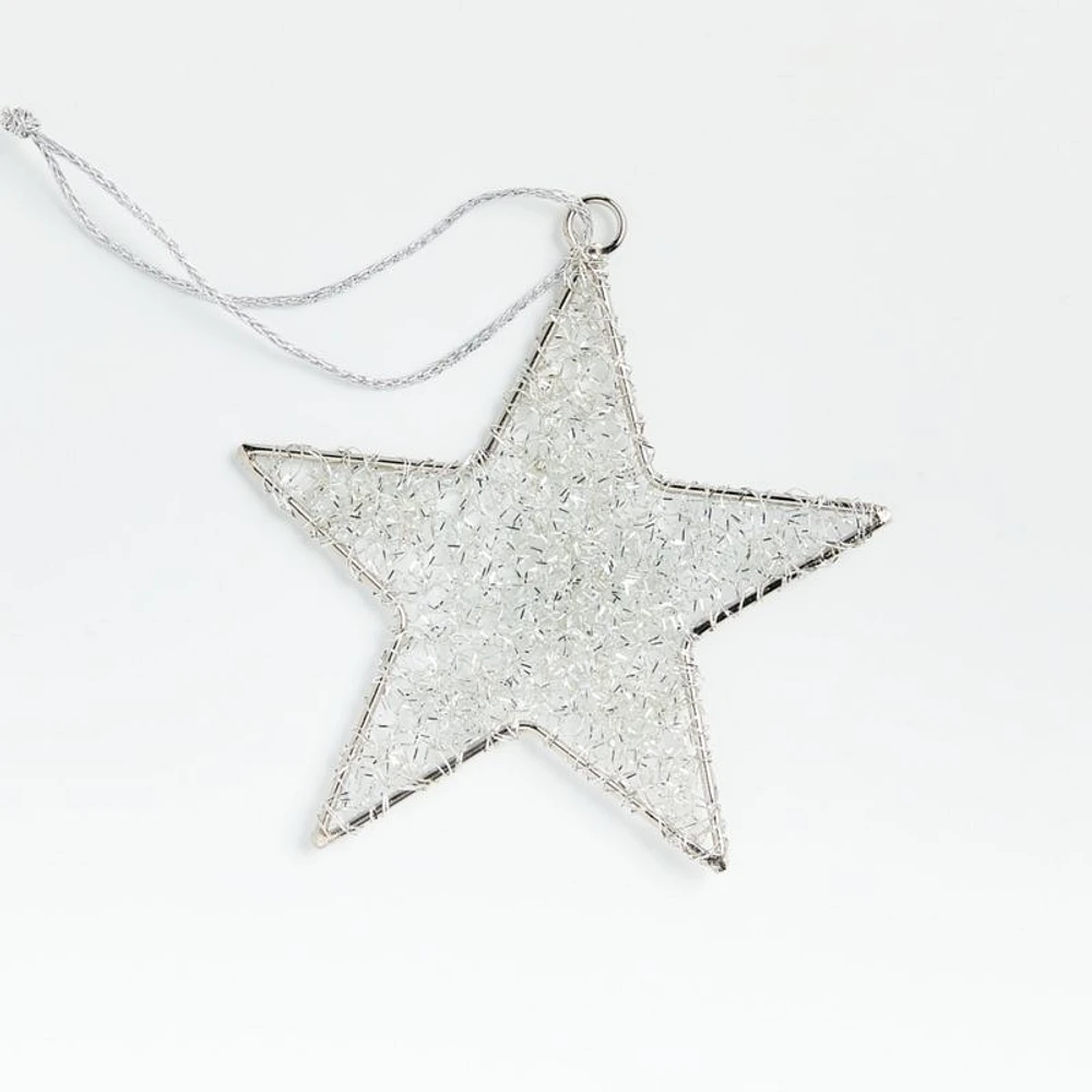 Silver Tinsel Star Christmas Tree Ornament